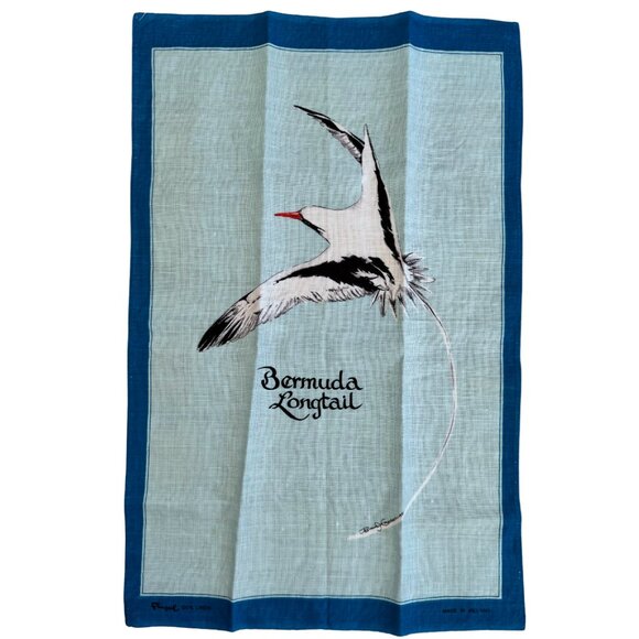 Bermuda Longtail Irish Linen Tea Towel Blue Border Made in Ireland 1981 Vintage - Picture 1 of 5